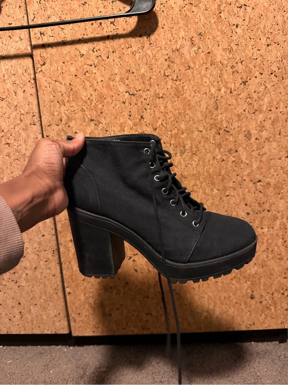 Women's Black Lace-Up Block Heel Boots